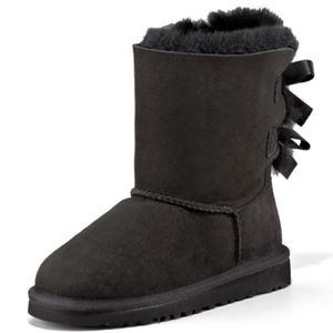 Ugg Youth Girl Black Bows Short Bootie Boots SZ 1